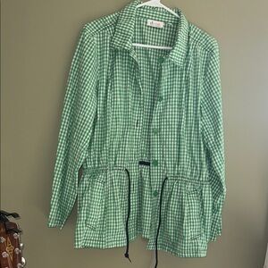 Green and White Gingham Button Front Jacket